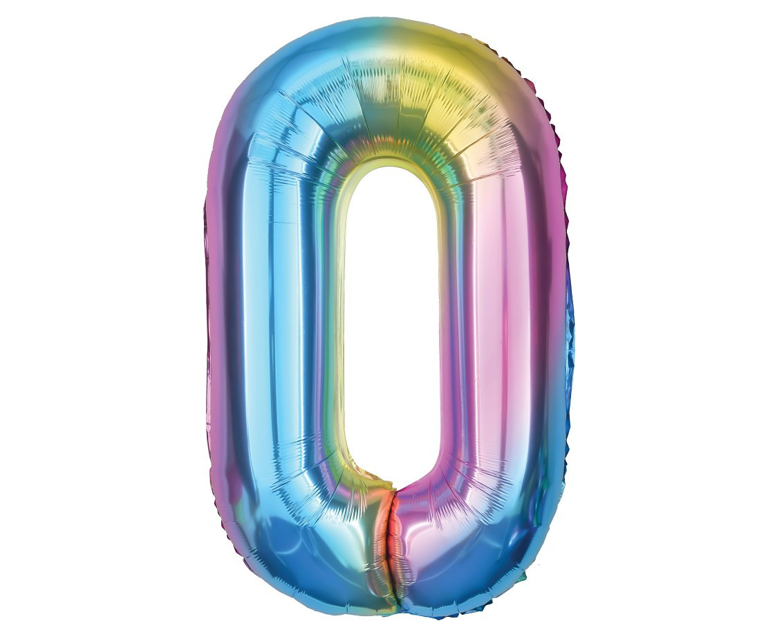 Foil balloon number 0, rainbow, 85 cm